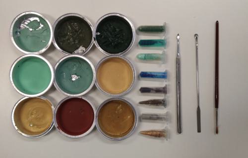 Archaeoplast wax set with varying colours used to restore sampled blades